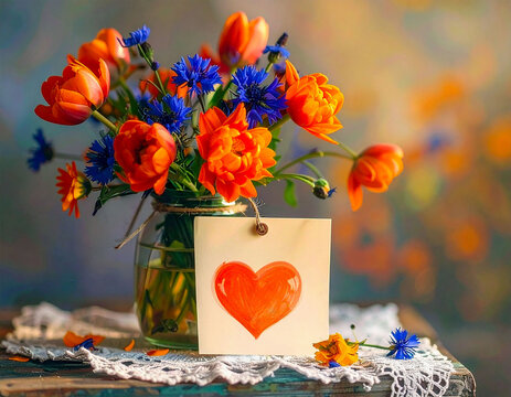 Fototapeta flower, heart, bouquet, vase, get, well, soon, greeting, excitement, expression, festive, gesture, girls, give, glamour, graduation, health care, hope, improvement, wishing, occasion, passion, simpli