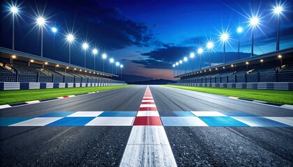 Custom AI ModelAsphalt racing track finish line and illuminated race sport stadium at night