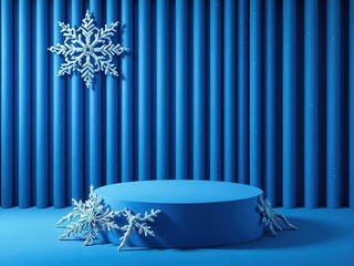 Blue Winter Scene with Snowflakes and Podium