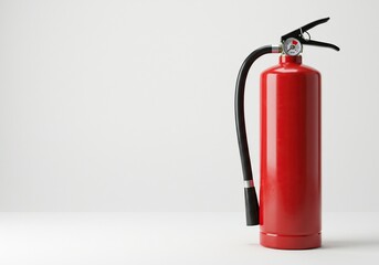 Red fire extinguisher against a plain white background