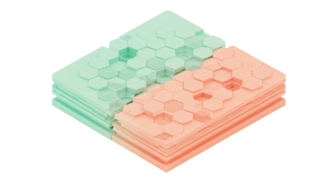Hexagonal tiles background in green and orange color scheme isolated PNG with Transparent Background