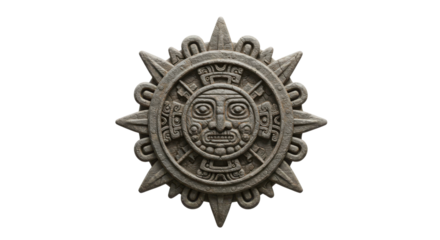 Stone carving of Mayan sun god isolated PNG with Transparent Background