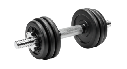Single adjustable black dumbbell isolated on white background