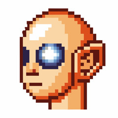 Fototapeta premium Pixel art futuristic character with glowing eyes, geometric style, digital illustration