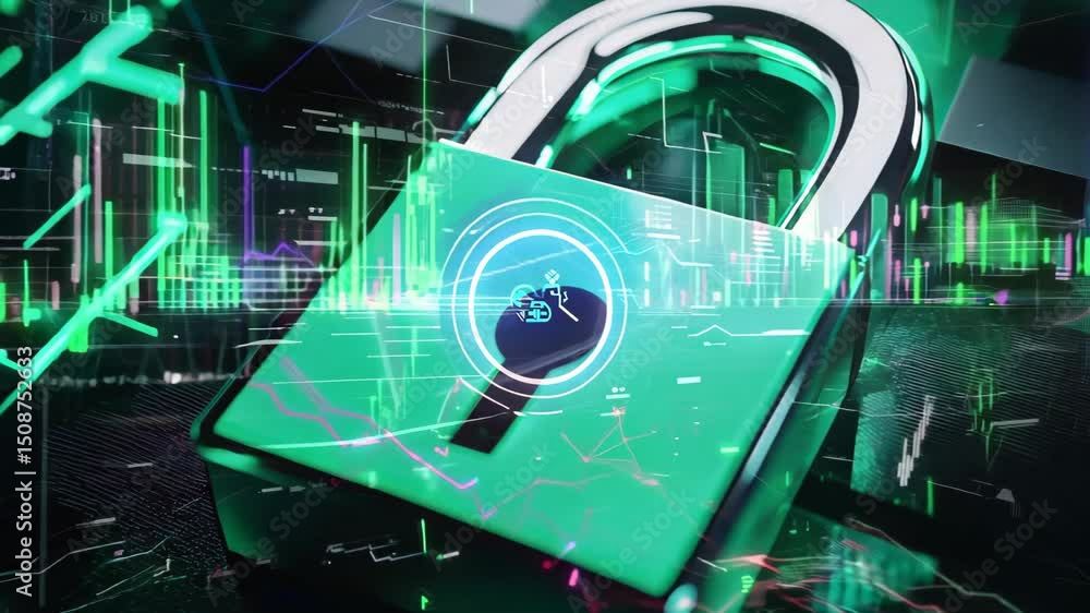 Aufkleber this image features a digital lock symbolizing cybersecurity and data protection. it showcases moder