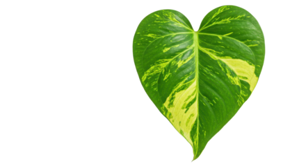 Heart shaped golden pothos leaf isolated PNG with Transparent Background