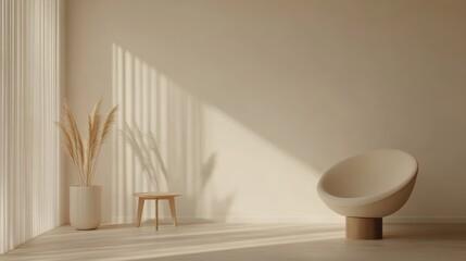 Clean wall mockup wood furniture minimalist interior design scandinavian for wallpaper and artwork