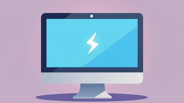 Stylized Computer Display with Lightning Icon Against a Soft Pink Background