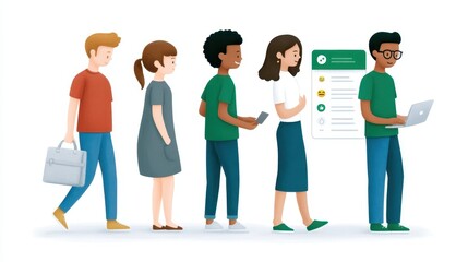 Obraz premium A diverse group of people engaged in social interaction and technology use, showcasing modern collaboration in a professional environment. They exhibit teamwork and creativity.