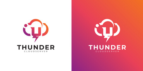 Modern cloud computing logo with gradient, arrow, and lightning bolt design