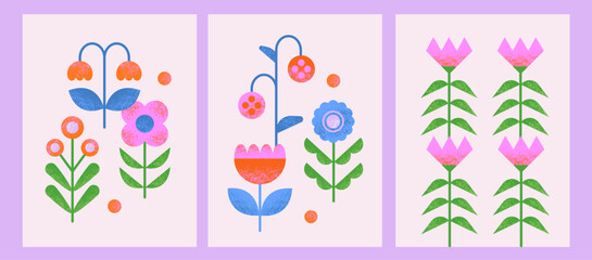 Floral background with blooming flowers. Modern botanical decoration. Geometric gradient flowers fliers.