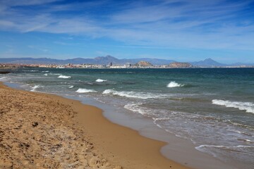 Sandy beach in Urbanova, Alicante Province, Spain