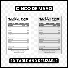 Cinco de Mayo nutrition facts
Cinco de Mayo label design
Mexican holiday nutrition facts
Cinco de Mayo infographic
Mock nutrition label
Fiesta nutrition facts
Cinco de Mayo party label
Mexican culture
