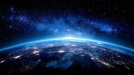 Fototapeta premium Earth At Night From Space With City Lights