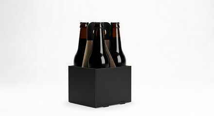 Four Dark Beer Bottles in a Black Cardboard Carrier