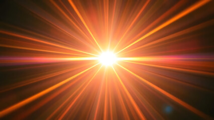 Bright light flare with orange radial sun burst effect and glowing rays