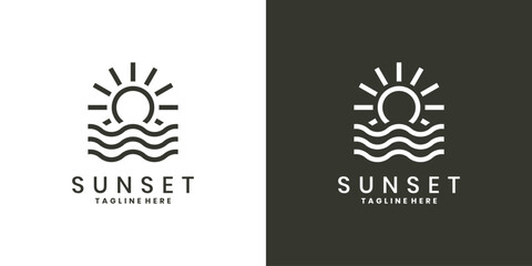 Water wave and sun logo design