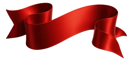 Elegant red satin ribbon with flowing curves and pointed ends on transparent background.