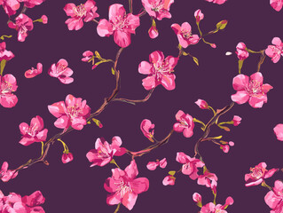 cherry blossom, flower, pattern, floral, seamless, vector, illustration, nature, spring, blossom, design, wallpaper, decoration, flowers, pink, cherry, tree, art, leaf, beauty, plant, texture, branch,
