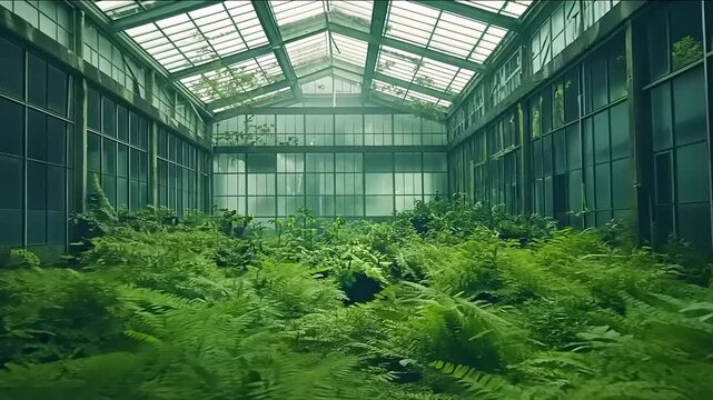 Overgrown Greenhouse: Nature Reclaiming Industrial Space