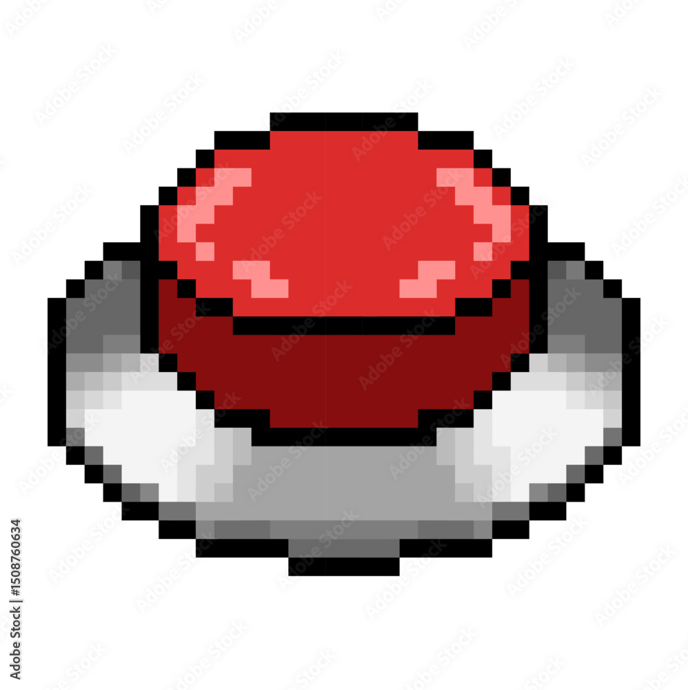 Poster pixel red button vector design with clean digital style. minimalistic and retro video game feel, ide