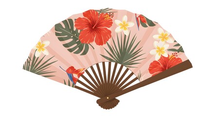 Tropical Flower Print Hand Fan Illustration