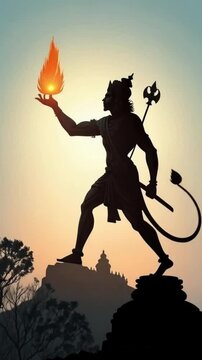 hanuman jayanti warrior with spear and fire