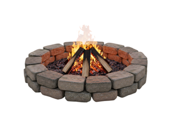 A crackling campfire nestled within a meticulously constructed stone fire pit radiating warmth and evoking feelings of tranquility and outdoor adventure