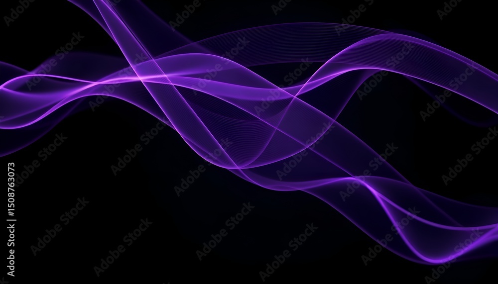 Poster abstract purple glowing lines flowing across a dark background with a sense of movement and depth