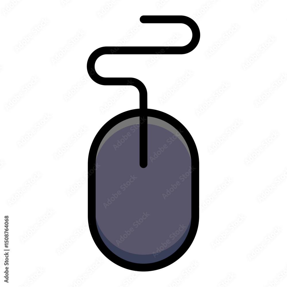 Poster wired computer mouse outline icon: pc peripheral, input device, technology, office, gaming. editable
