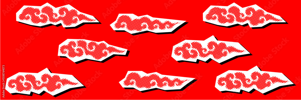 Poster asian cloud in pointilize dotted collage style with torn paper texture. vector design perfect for or