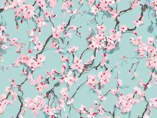 cherry blossom, flower, pattern, floral, seamless, vector, illustration, nature, spring, blossom, design, wallpaper, decoration, flowers, pink, cherry, tree, art, leaf, beauty, plant, texture, branch,
