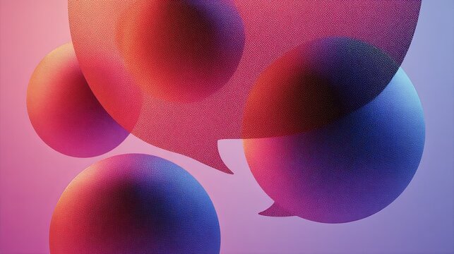 Minimalistic abstract speech bubble shapes floating on gradient background with soft diffused light, modern communication and conversation design concept in pastel tones