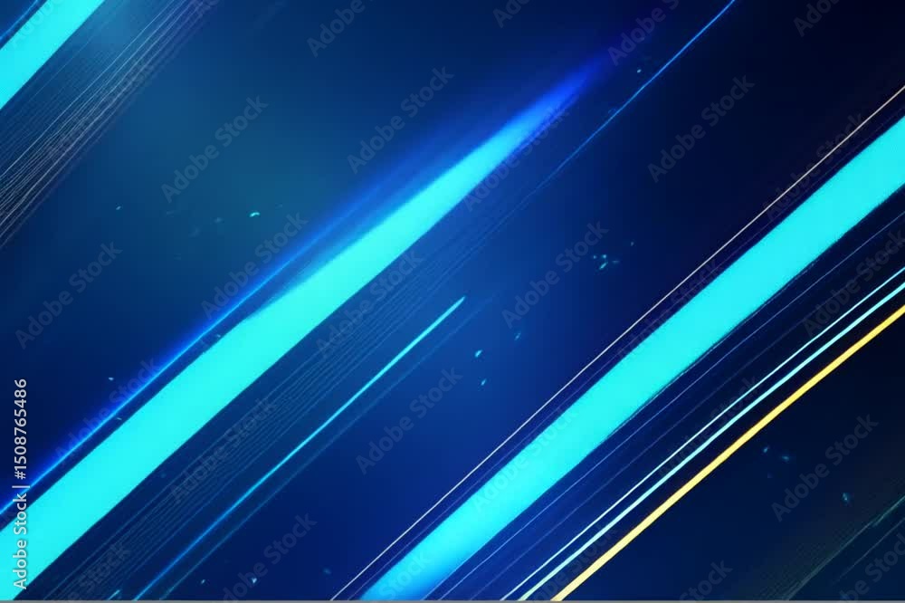 Poster abstract blue background with diagonal light streaks and subtle particles