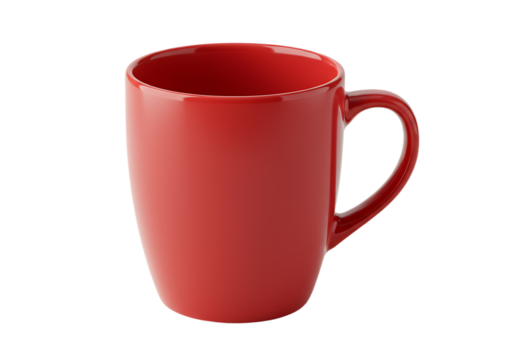 Red ceramic mug with a handle Isolated on transparent background for beverage consumption
