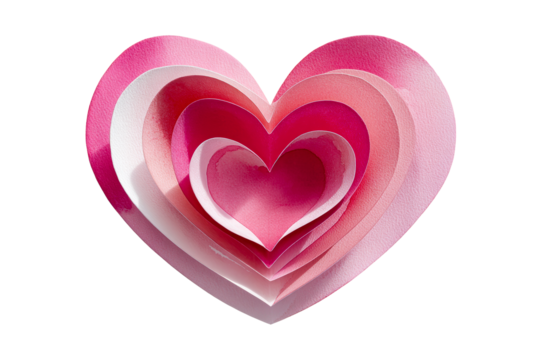 Colorful layered hearts with a transparent background for decoration