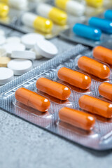 Variety of medicines and drugs.Medicine and healthcare concept.Variety of medicines and...