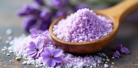 Relaxing lavender bath salts with delicate dried flowers, perfect for aromatherapy and self-care Add a touch of serenity to your bath ritual , organic, sea salts, flowers