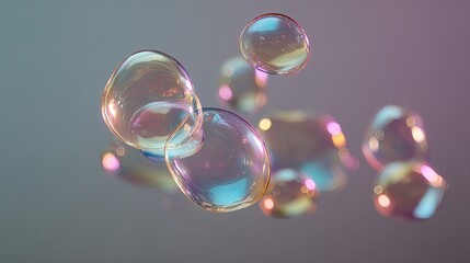 Naklejka premium Surreal abstract thought bubbles floating in dreamy atmosphere with soft gradient lighting, representing imagination, creativity, inspiration and inner thoughts.