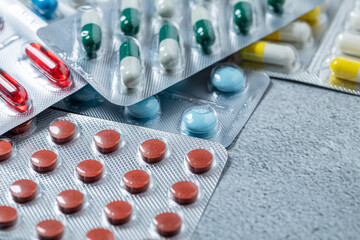 Variety of medicines and drugs.Medicine and healthcare concept.Variety of medicines and...