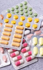Variety of medicines and drugs.Medicine and healthcare concept.Variety of medicines and...