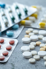 Variety of medicines and drugs.Medicine and healthcare concept.Variety of medicines and...