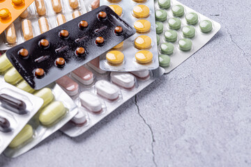 Variety of medicines and drugs.Medicine and healthcare concept.Variety of medicines and...
