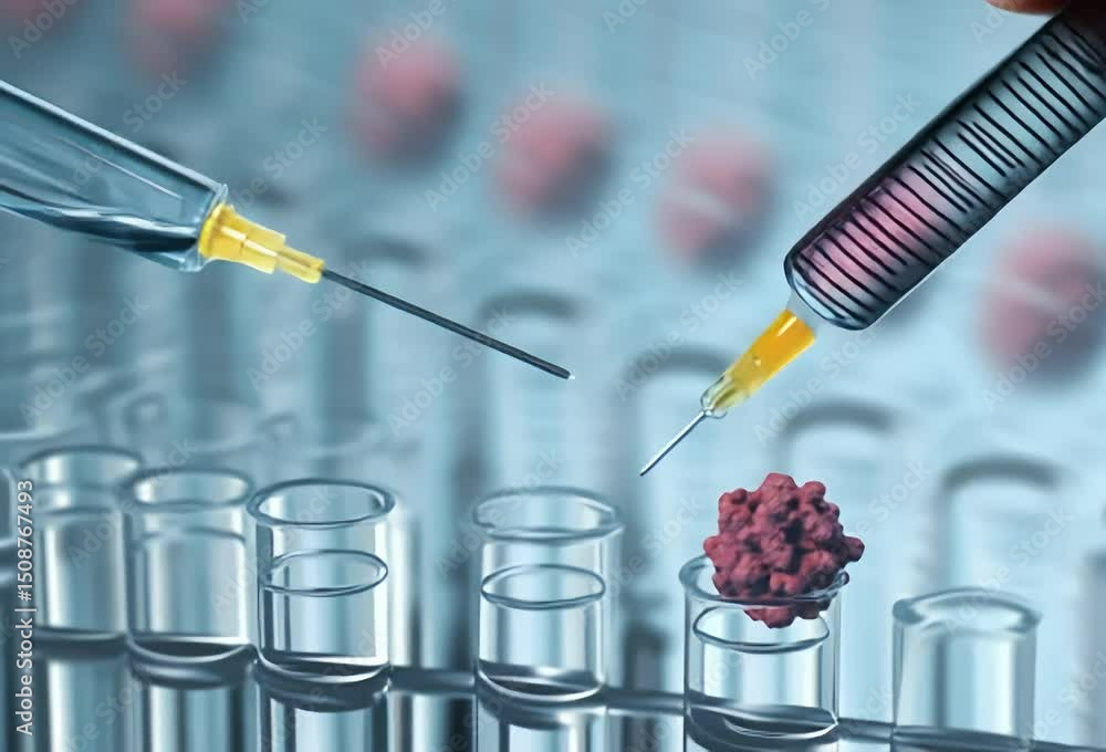 Aufkleber microscopic view of a sample being injected into a test tube. two syringes are shown in the process