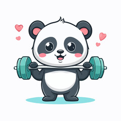 Kawaii Panda Lifting Weights at the Gym with Determined Expression