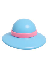 3D summer beach hat in blue with pink ribbon, fun cartoon icon style on transparent background
