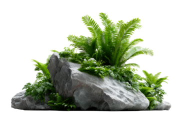 Lush greenery and rocks create a tranquil natural setting