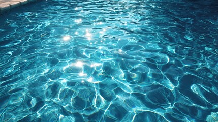 Obraz premium Close-up of crystal clear blue swimming pool water with gentle ripples and shimmering sunlight reflections