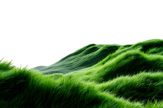 Rolling green grass hills with a transparent background