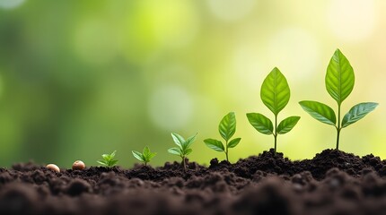 Fototapeta premium Illustration of plant growth stages from seed to mature plant, symbolizing development, success, and natural progression in a life cycle concept.